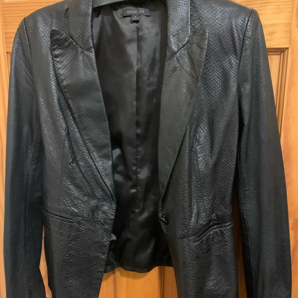Rachel Zoe black 100% python-embossed leather slim blazer - Picture 2 of 16